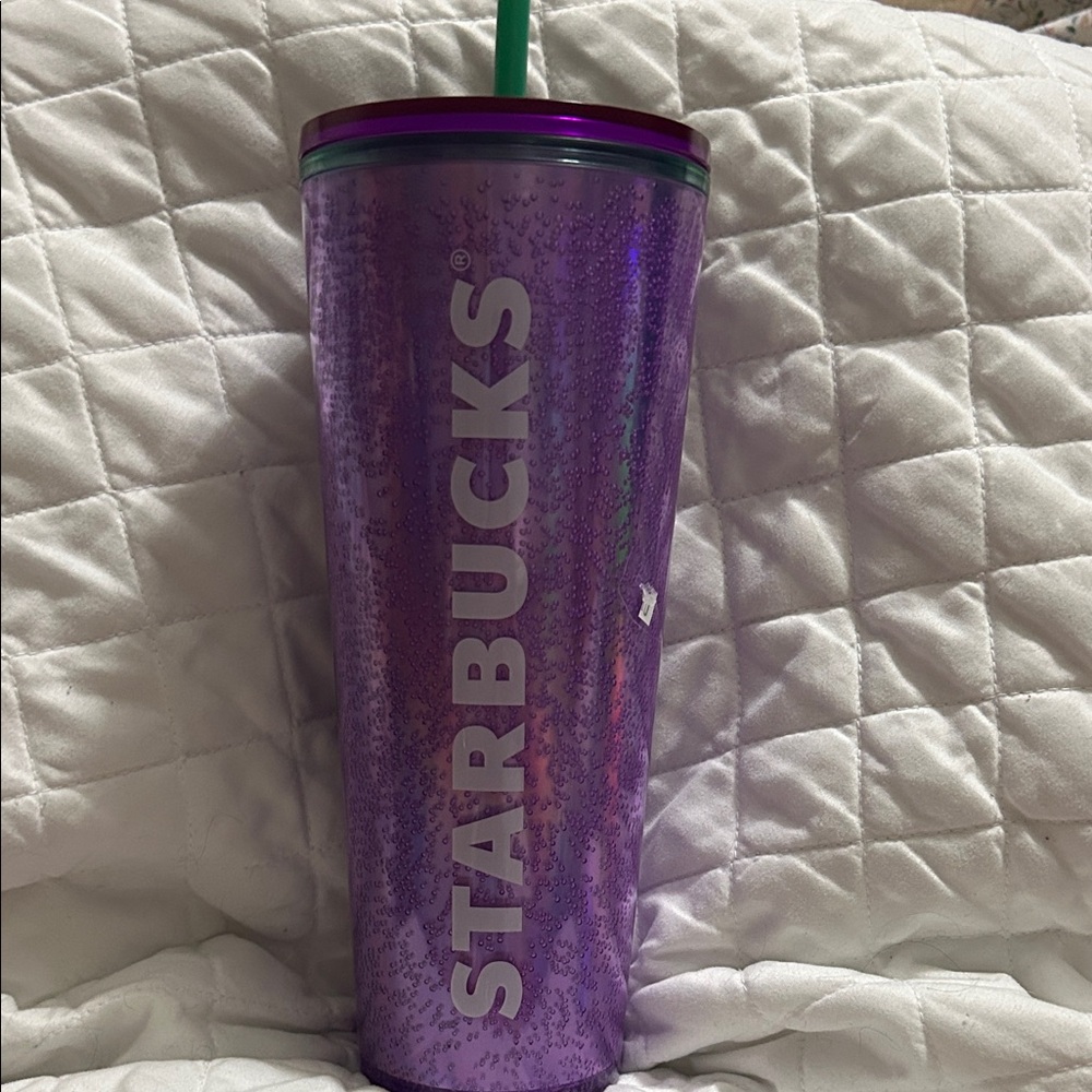 Starbucks Iridescent Purple Tumbler with Green Straw